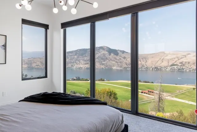 Bedroom view, luxury hillside estate in Vernon, BC. Real estate photography by Pixel Pro Productions.