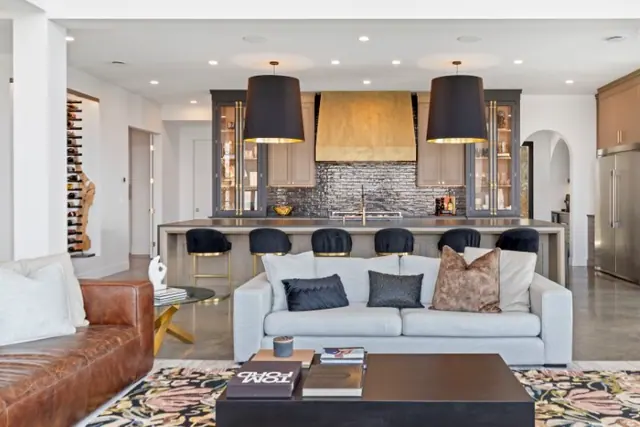 Living room, luxury hillside estate in Vernon, BC. Real estate photography by Pixel Pro Productions.