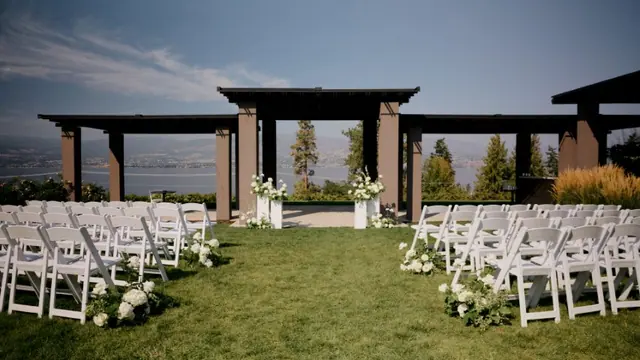 Ceremony pavilion: Carlee & Ryan's wedding at CedarCreek Estate Winery, Kelowna. Still from the Pixel Pro wedding film.