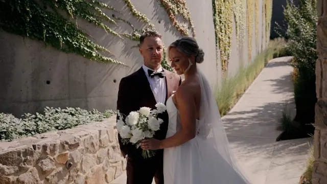 Garden path: Carlee & Ryan's wedding at CedarCreek Estate Winery, Kelowna. Still from the Pixel Pro wedding film.