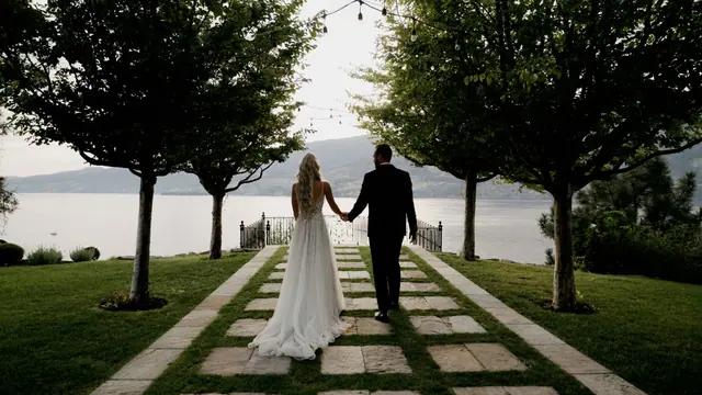 Walk to the lake: Kiana & Nick's wedding at Chateau Okanagan, Kelowna. Still from the Pixel Pro wedding film.