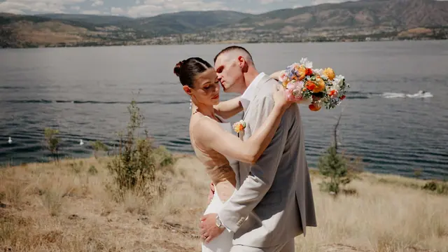 Embrace by the lake: Bronte & Brett's wedding at Manteo Resort, Kelowna. Still from the Pixel Pro wedding film.