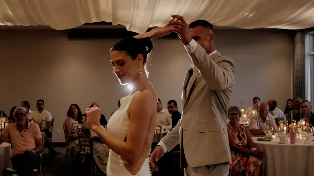 First dance: Bronte & Brett's wedding at Manteo Resort, Kelowna. Still from the Pixel Pro wedding film.