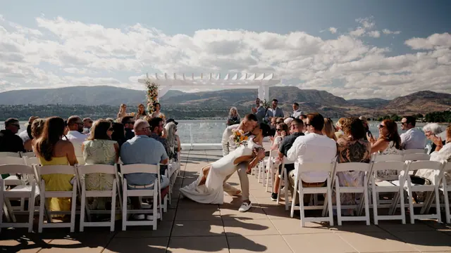 Rooftop ceremony: Bronte & Brett's wedding at Manteo Resort, Kelowna. Still from the Pixel Pro wedding film.