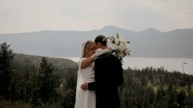 Lake view embrace: Nadia & Dean's wedding at Predator Ridge, Vernon. Still from the Pixel Pro wedding film.