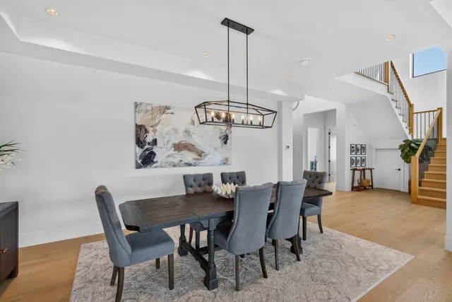 Dining room, modern farmhouse new build in West Kelowna, BC. Real estate photography by Pixel Pro Productions.