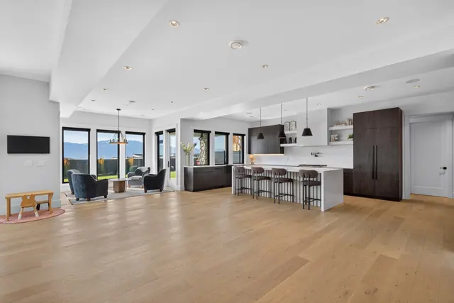 Open kitchen, modern farmhouse new build in West Kelowna, BC. Real estate photography by Pixel Pro Productions.